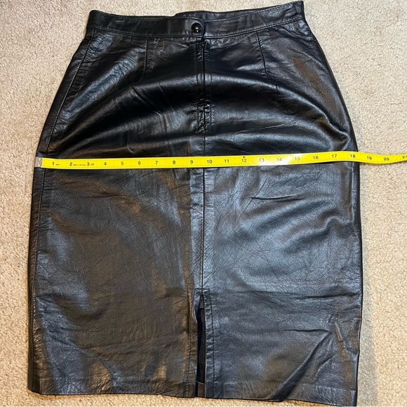 Vintage Leather Black Pencil Skirt 26" Waist High Waisted - Picture 6 of 16